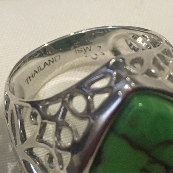 Green Turquoise Copper Infused Sterling Silver Open Work Ring Multiple Sizes - Picture 14 of 16